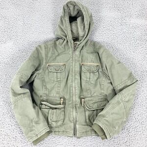 Aeropostale Jacket Womens Large Green Hooded Quilted Bomber Bella Swan‎ Y2k
